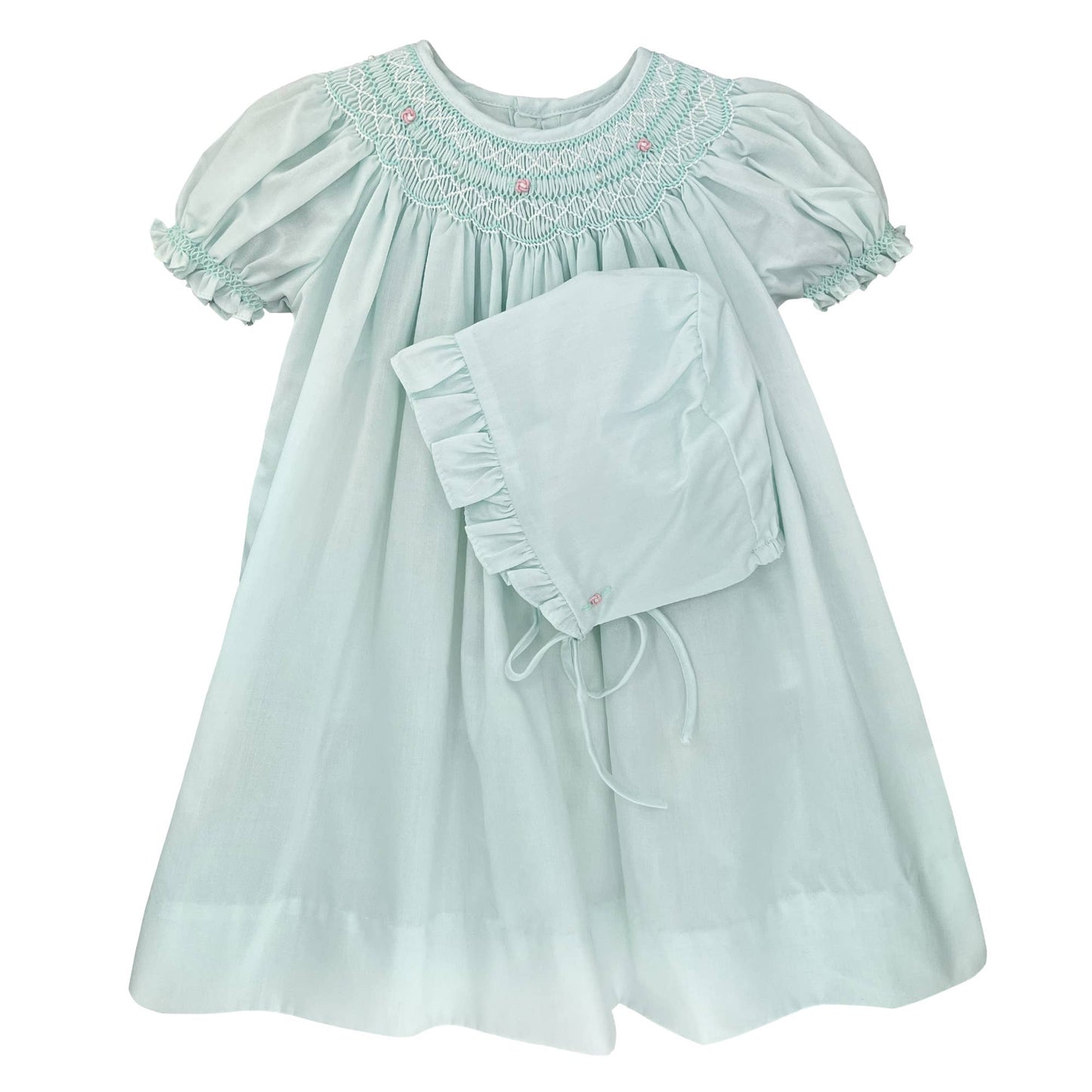 Bishop Smocked Daygown with Pearls: Mint