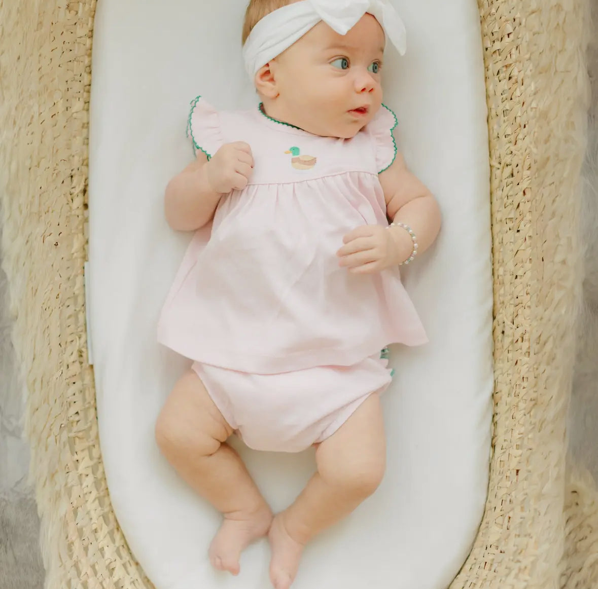 Mini Mallard Embroidered Diaper Cover Set - Pink