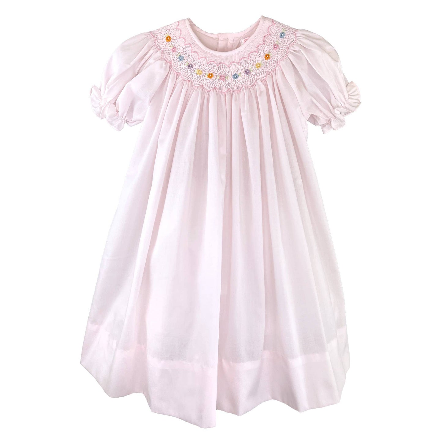 Bishop Smocked Dress with Flowers: Blue