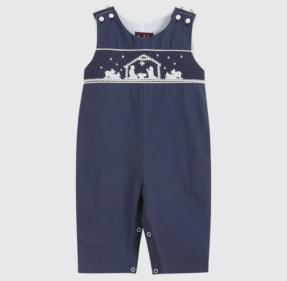 Dark Blue Nativity Smocked Overalls