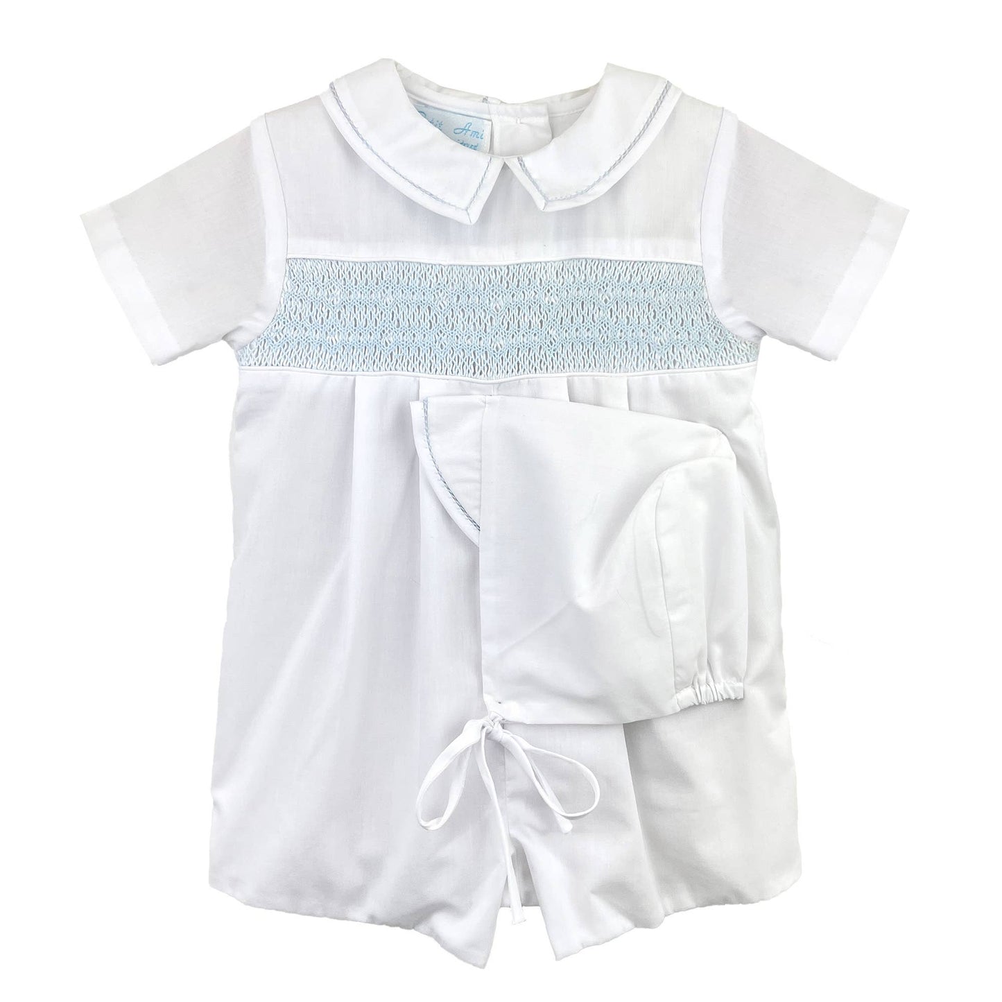 Diamond Smocked Romper: Blue