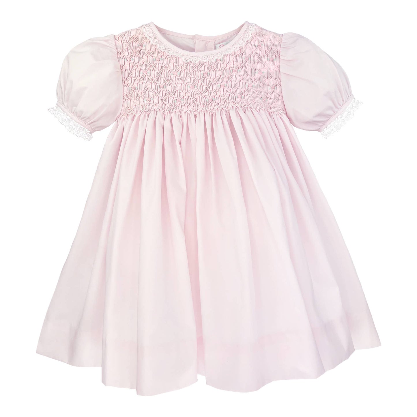 Fully Smocked Dress with French Lace: Mint