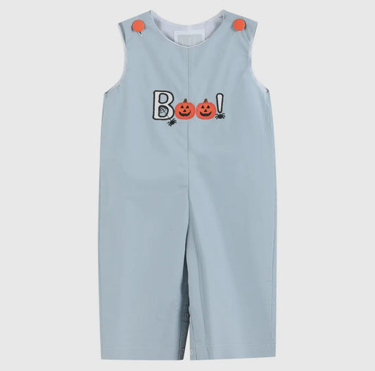 Light Gray 'Boo' Applique Overalls