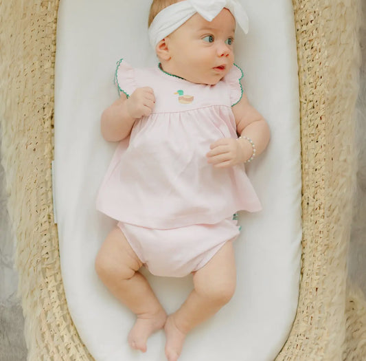 Mini Mallard Embroidered Diaper Cover Set - Pink