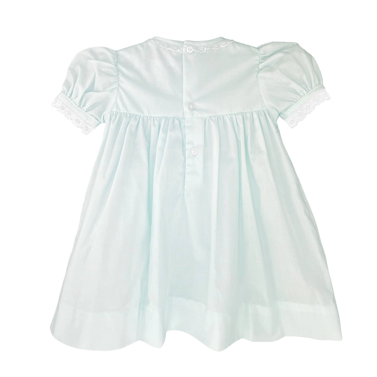 Fully Smocked Dress with French Lace: Mint