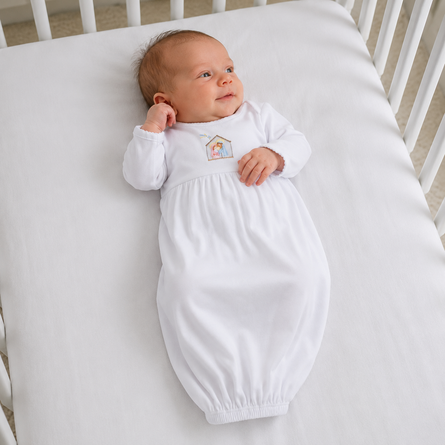 Little Manger Hand-Embroidered Gathered Gown