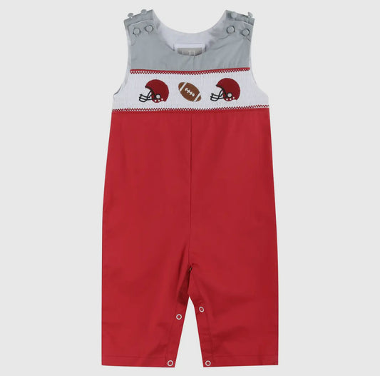 Red and Gray Football Smocked Overalls