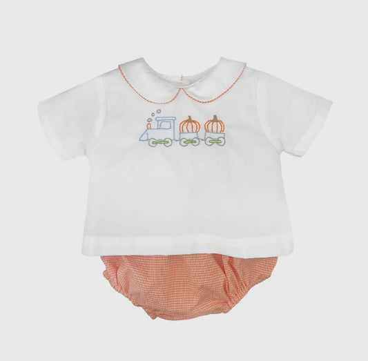 Pumpkin Train Embroidered Diaper Set