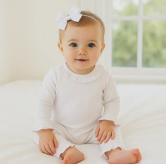 Essentials White Ruffle Playsuit with Pink Trim