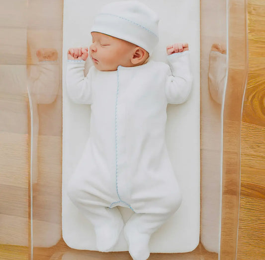 Solid Essentials White Footie  with Light Blue Trim