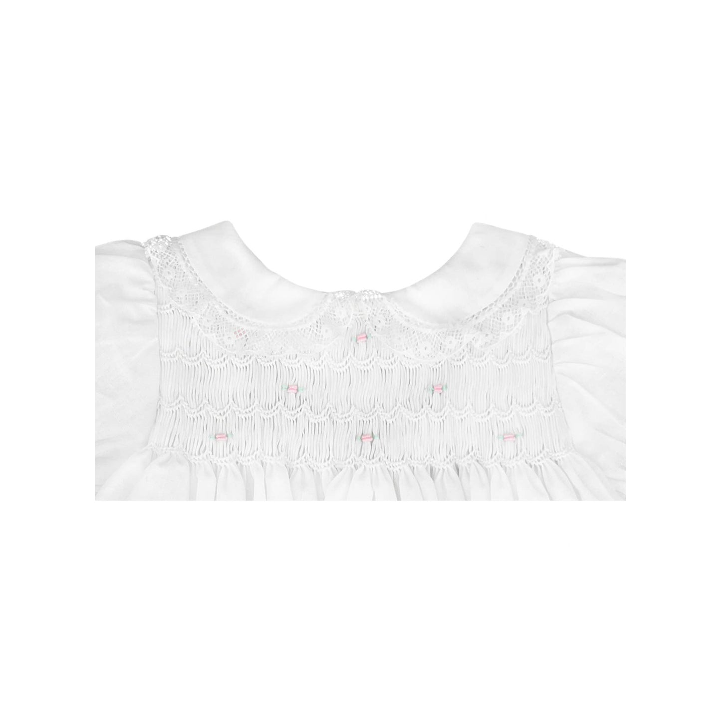 Fully Smocked Dress with Lace: Pink