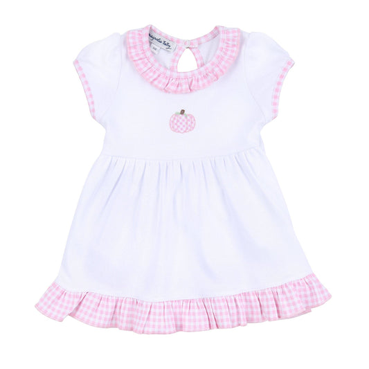 Sweet Pumpkin Pink Embroidered Short Sleeve Dress Set