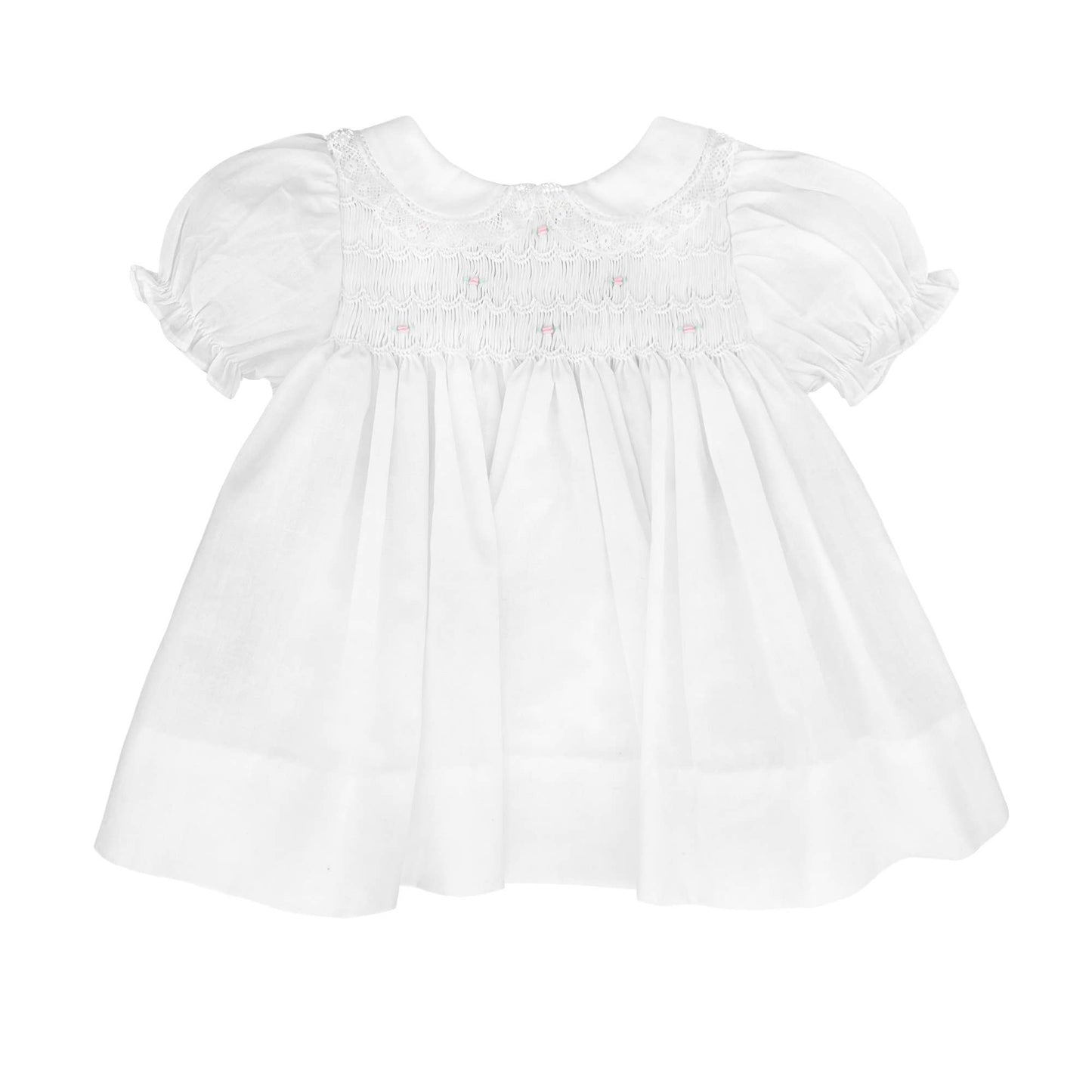 Fully Smocked Dress with Lace: Pink