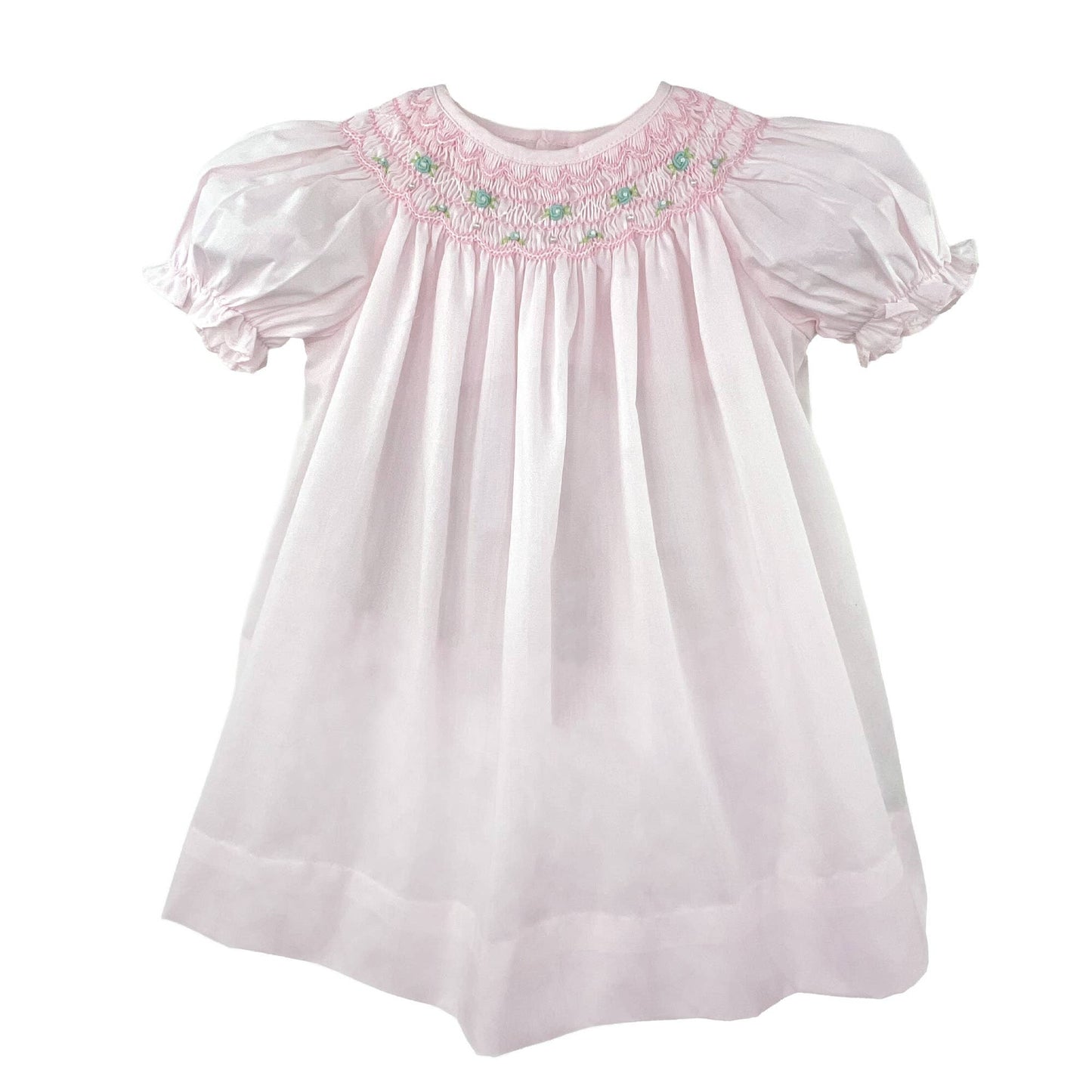 Dress with Hand Bishop Scalloped Smocking - Blue