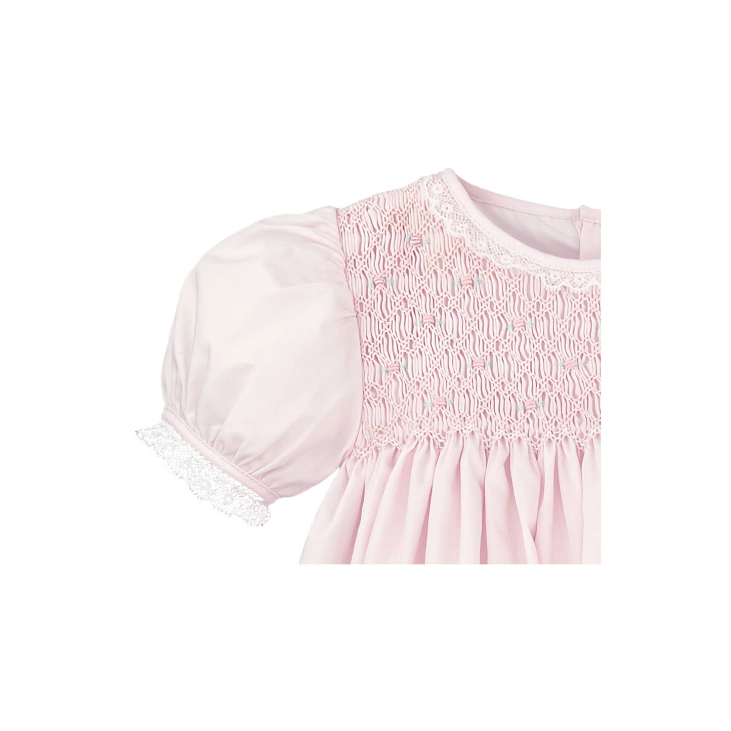 Fully Smocked Dress with French Lace: Mint
